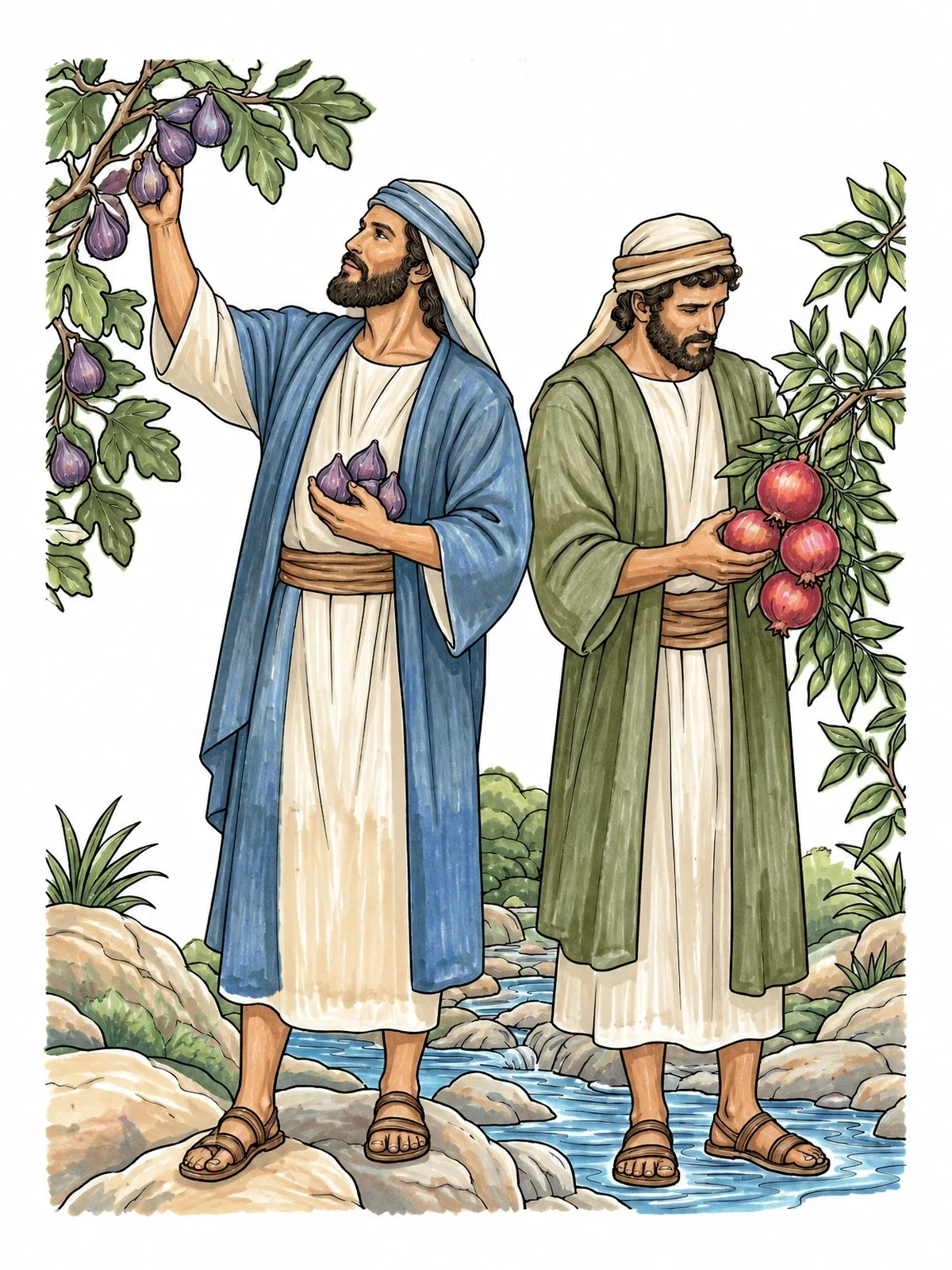 Colored example of the Joshua And Caleb Gathering Fruit coloring page