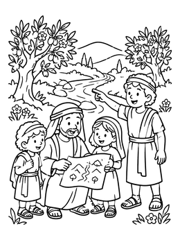 Free printable Joshua And Caleb Exploring With Children coloring page