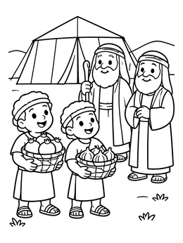 Free printable Joshua And Caleb Presenting Baskets Of Fruit coloring page