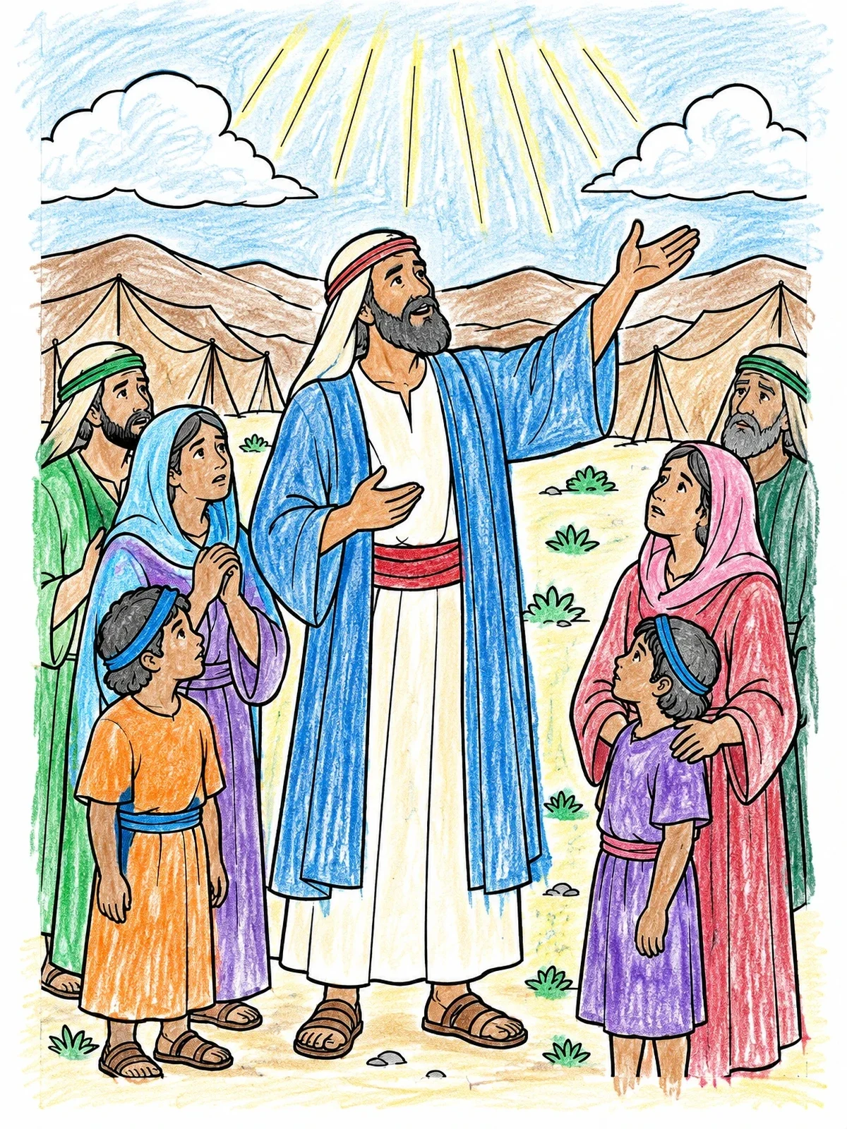 Colored example of the Joshua Encouraging The Israelites coloring page