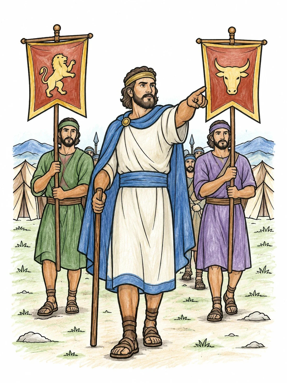 Colored example of the Joshua Leading The Israelites To Jericho coloring page