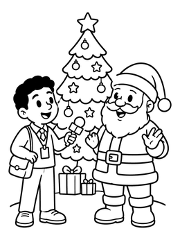 Free printable Journalist Interviewing Santa Claus coloring page
