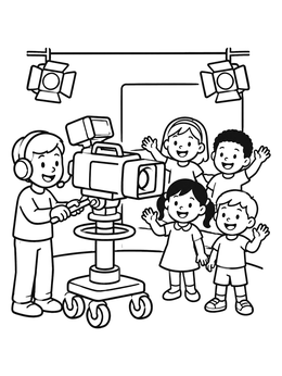 Free printable Tv Studio Camera Operator And Kids coloring page