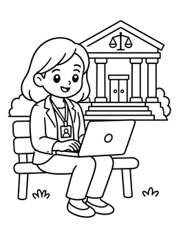 Free printable Journalist Working Outside Courthouse coloring page
