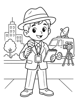 Free printable Young Reporter With Microphone And Notepad coloring page