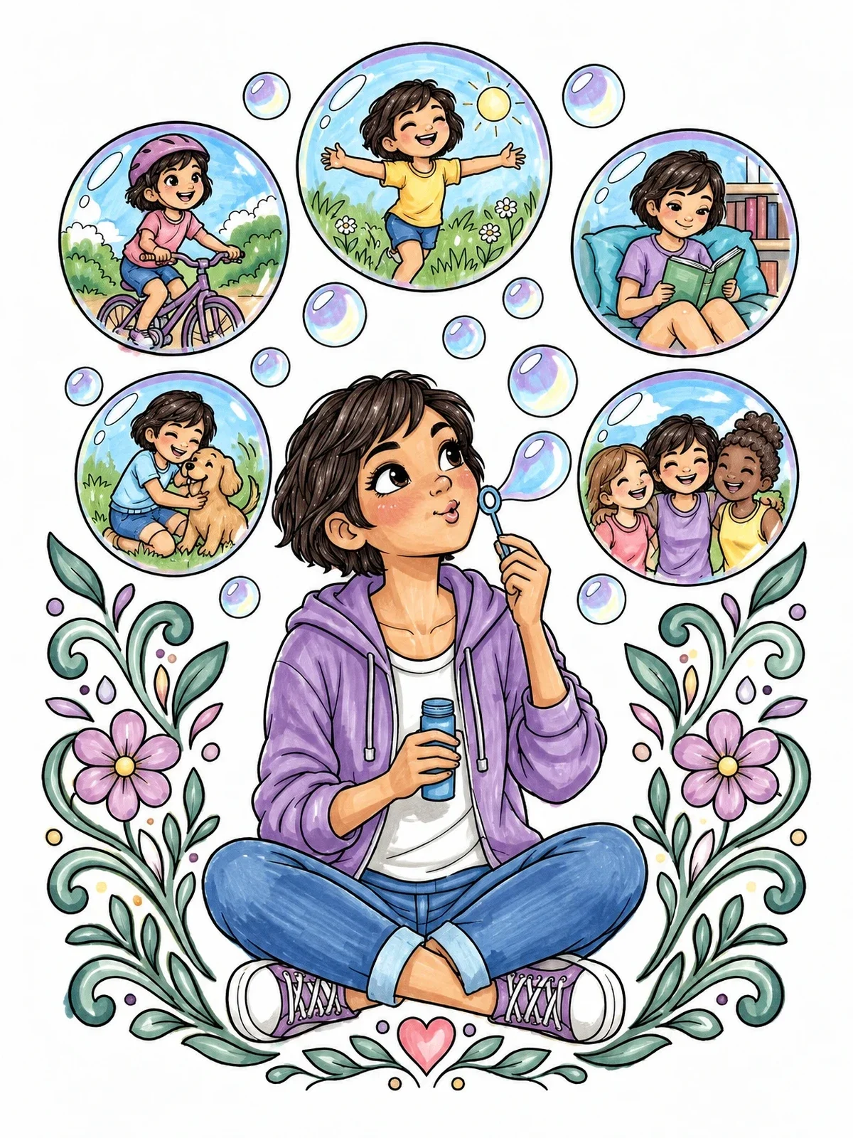 Colored example of the Blowing Bubbles Of Happy Memories coloring page
