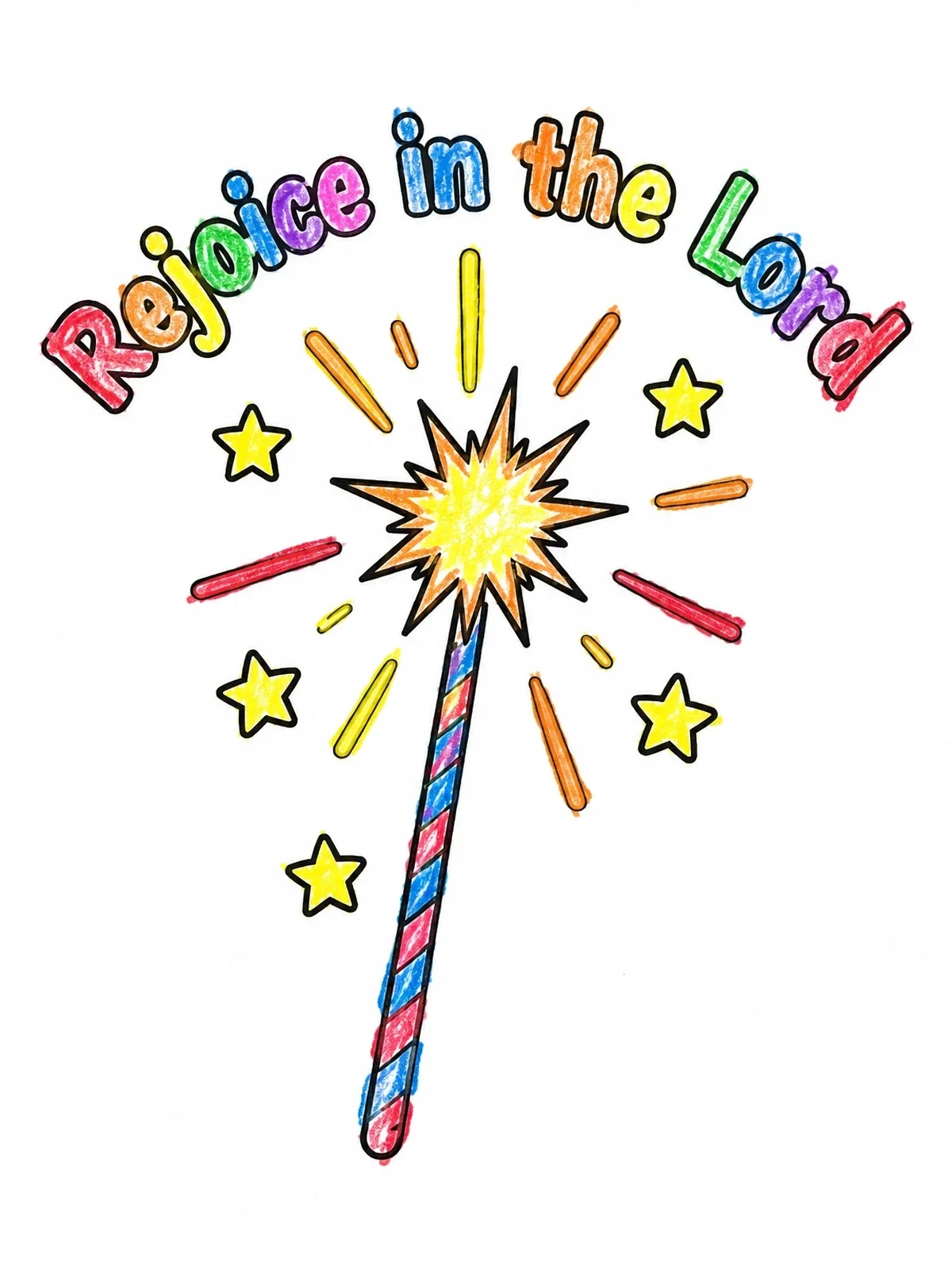 Colored example of the Rejoice Sparkler With Stars coloring page