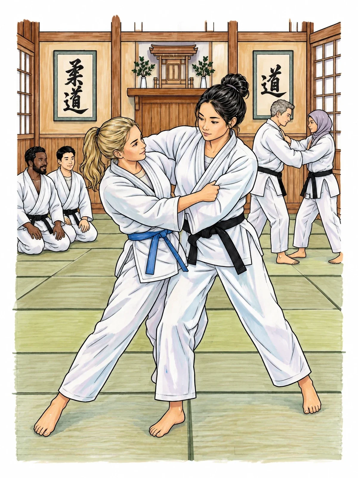 Colored example of the Martial Arts Practice In Traditional Dojo coloring page