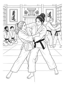 Free printable Martial Arts Practice In Traditional Dojo coloring page