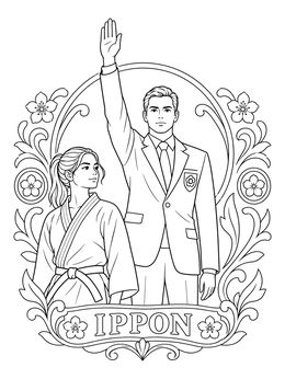 Free printable Referee Signaling Ippon Victory coloring page
