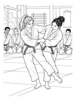 Free printable Judoka Practicing Foot Sweep Drill coloring page