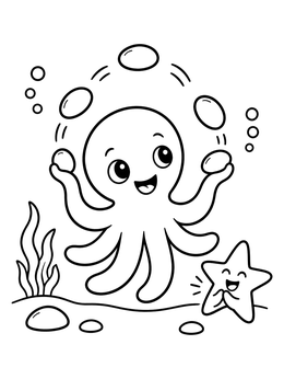 Free printable Juggling Octopus And Clapping Starfish coloring page