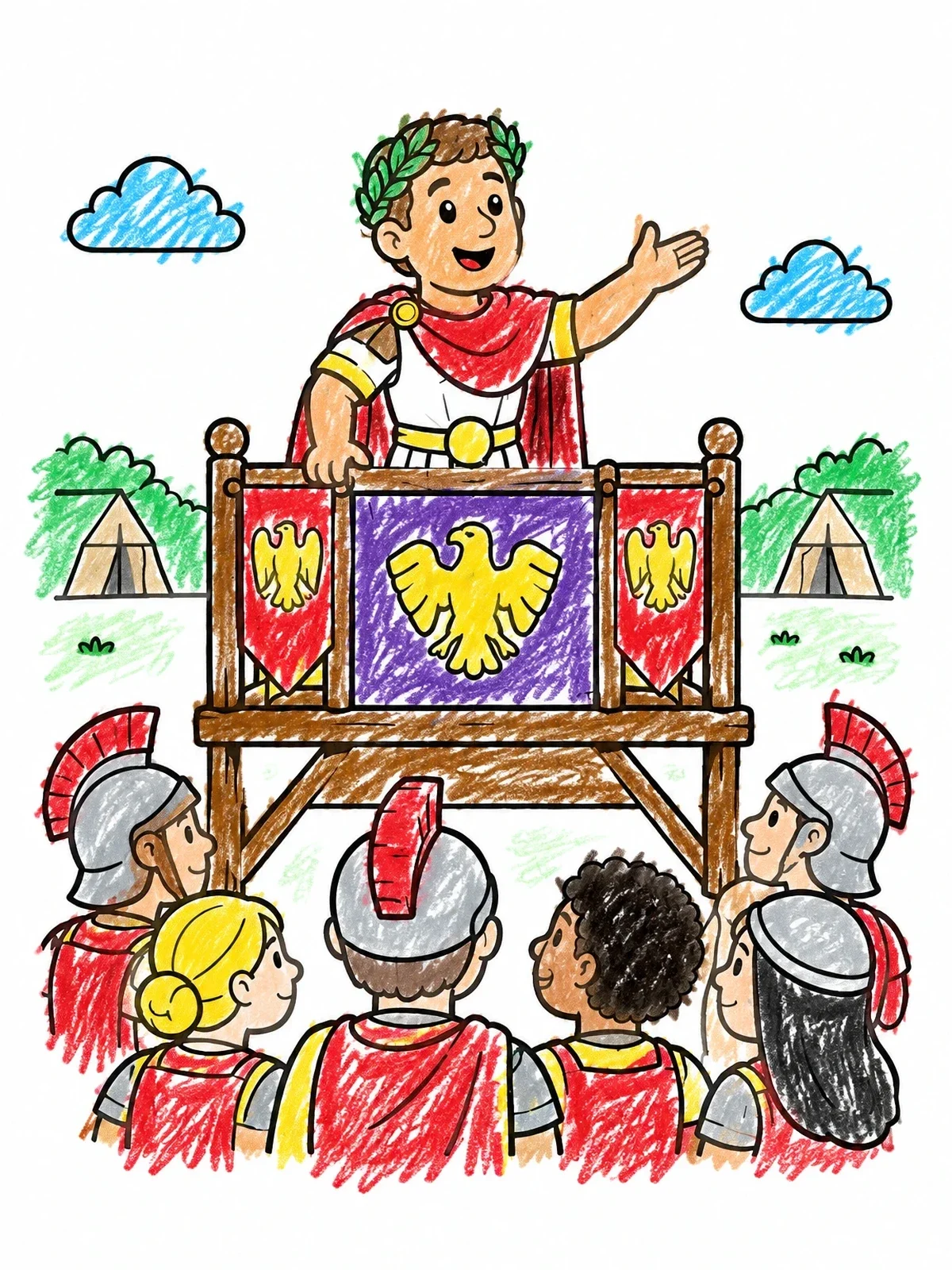 Colored example of the Julius Caesar Addressing Roman Soldiers coloring page