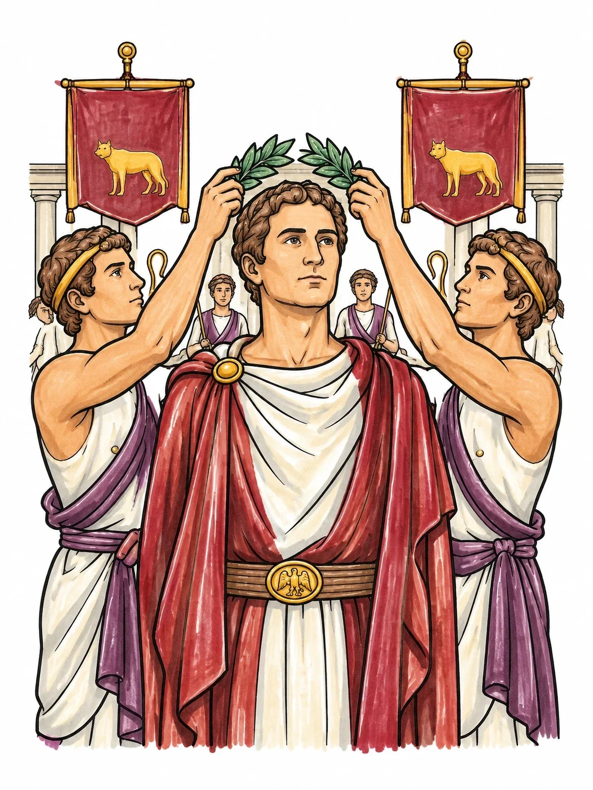 Colored example of the Julius Caesar Crowned With Laurel coloring page