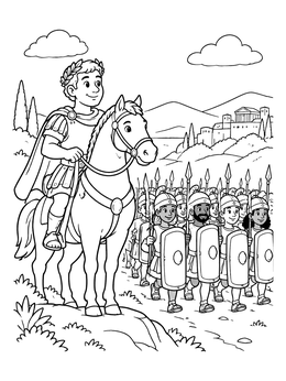 Free printable Julius Caesar On Horseback With Roman Soldiers coloring page
