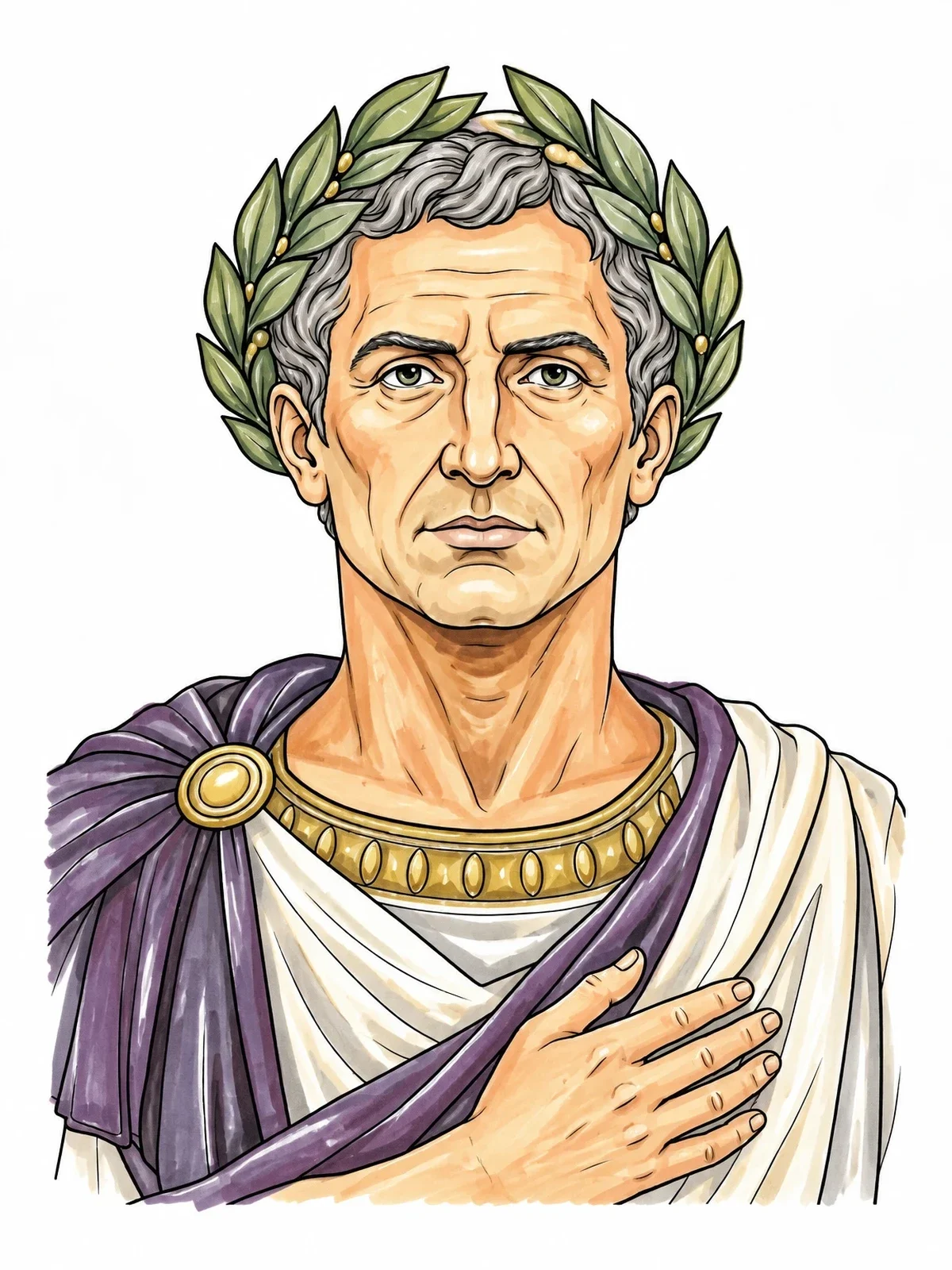 Colored example of the Julius Caesar Portrait Bust coloring page