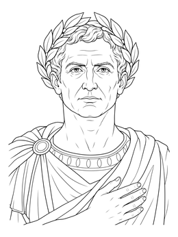 Detailed julius caesar coloring page featuring a classical portrait bust with a laurel wreath.