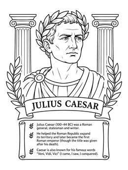 Free printable Julius Caesar Portrait With Roman Columns coloring page