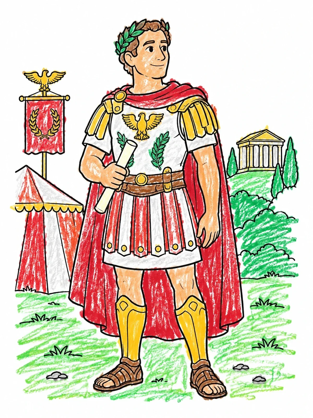 Colored example of the Julius Caesar In Roman Armor coloring page