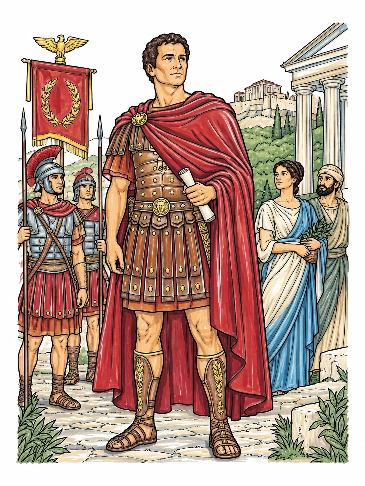 Colored example of the Julius Caesar In Roman Armor coloring page