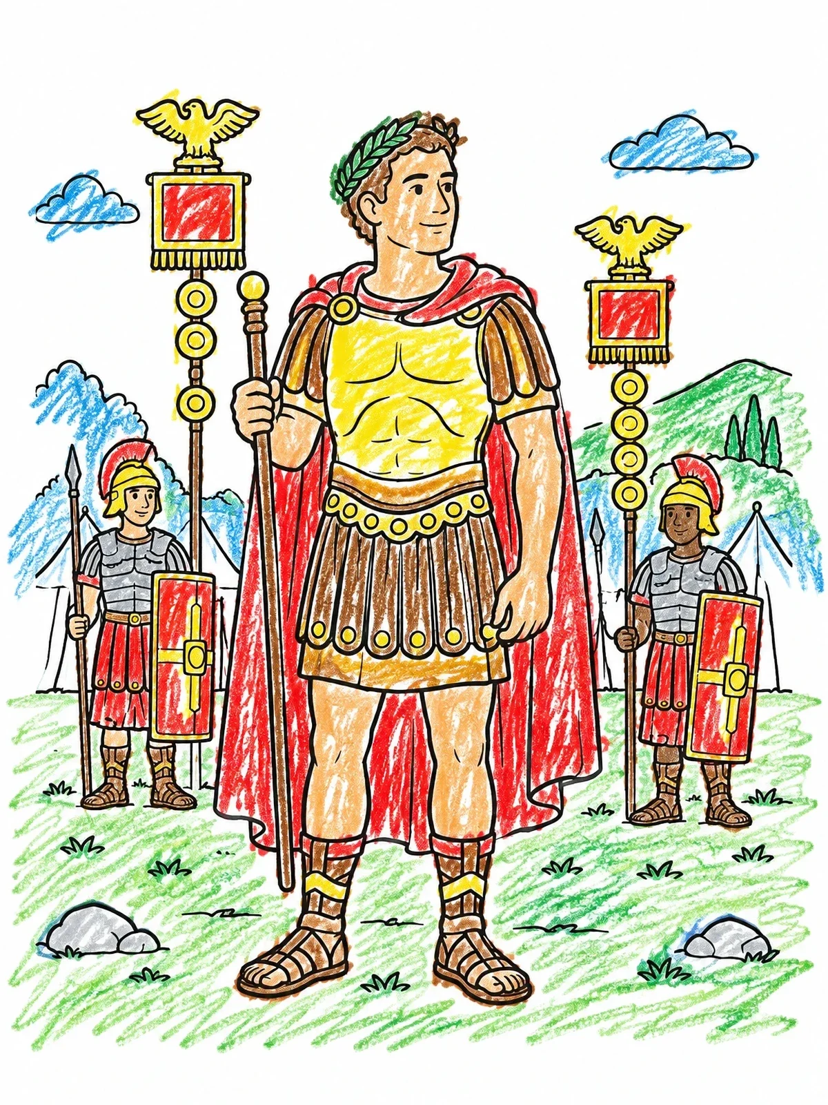 Colored example of the Julius Caesar With Roman Soldiers coloring page