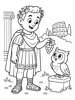 Free printable Julius Caesar With Friendly Owl coloring page