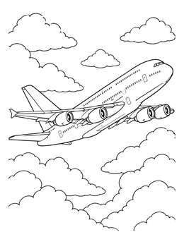 Free printable Jumbo Jet Soaring Above Clouds coloring page