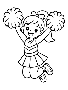 Free printable Cheerful Girl Jumping With Pom Poms coloring page