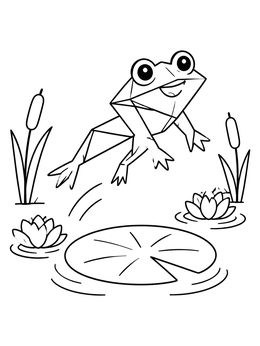 Free printable Jumping Origami Frog Over Lily Pad coloring page