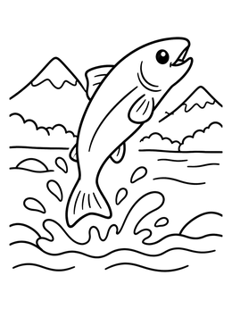 Free printable Jumping Salmon In The River coloring page