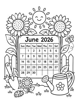 June 2026 Garden Calendar coloring page