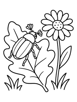 Free printable June Beetle On Oak Leaf coloring page