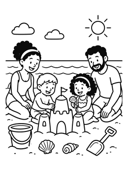 Free printable Family Building A Sandcastle At The Beach coloring page