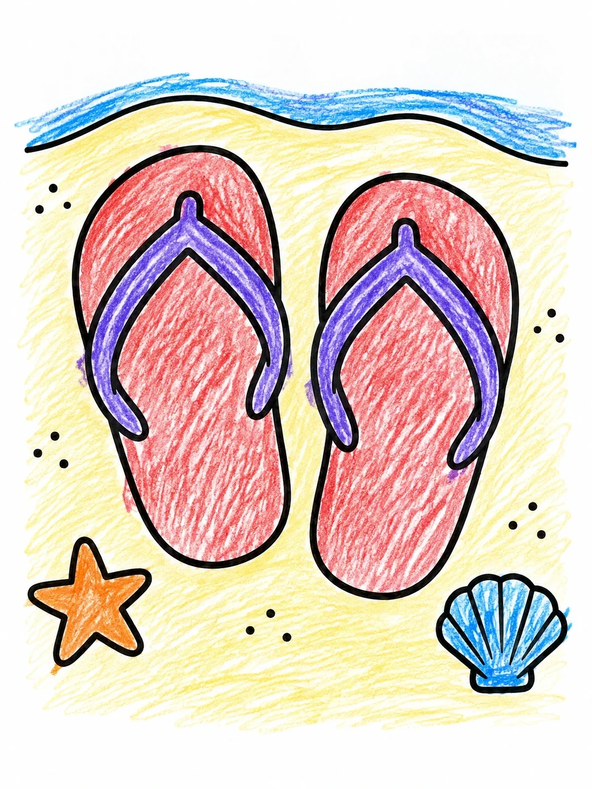 Colored example of the Flip Flops On The Sandy Beach coloring page