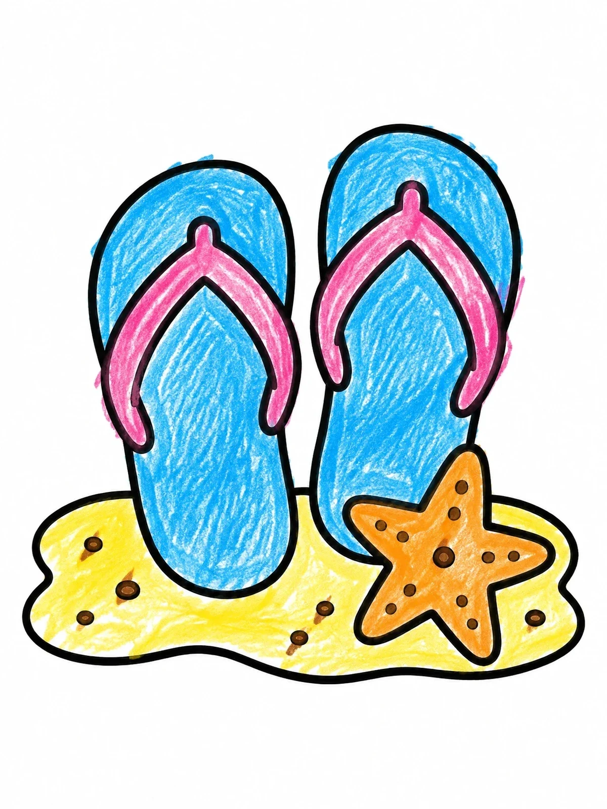 Colored example of the Flip Flops And Starfish On The Beach coloring page