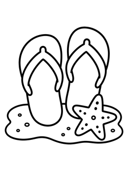 Free printable Flip Flops And Starfish On The Beach coloring page