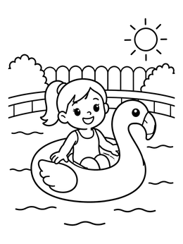 Free printable Girl On Inflatable Flamingo Float coloring page