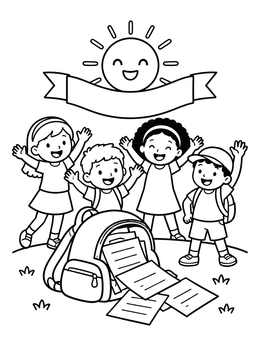 Free printable Happy Kids Celebrating Summer Break coloring page