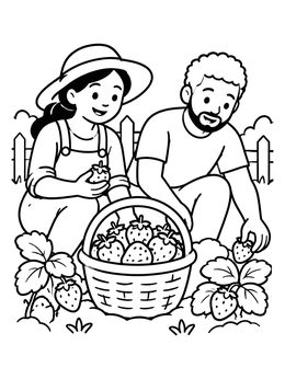Free printable Picking Strawberries In The Garden coloring page