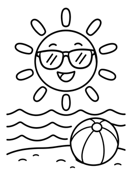 Free printable Smiling Summer Sun At The Beach coloring page