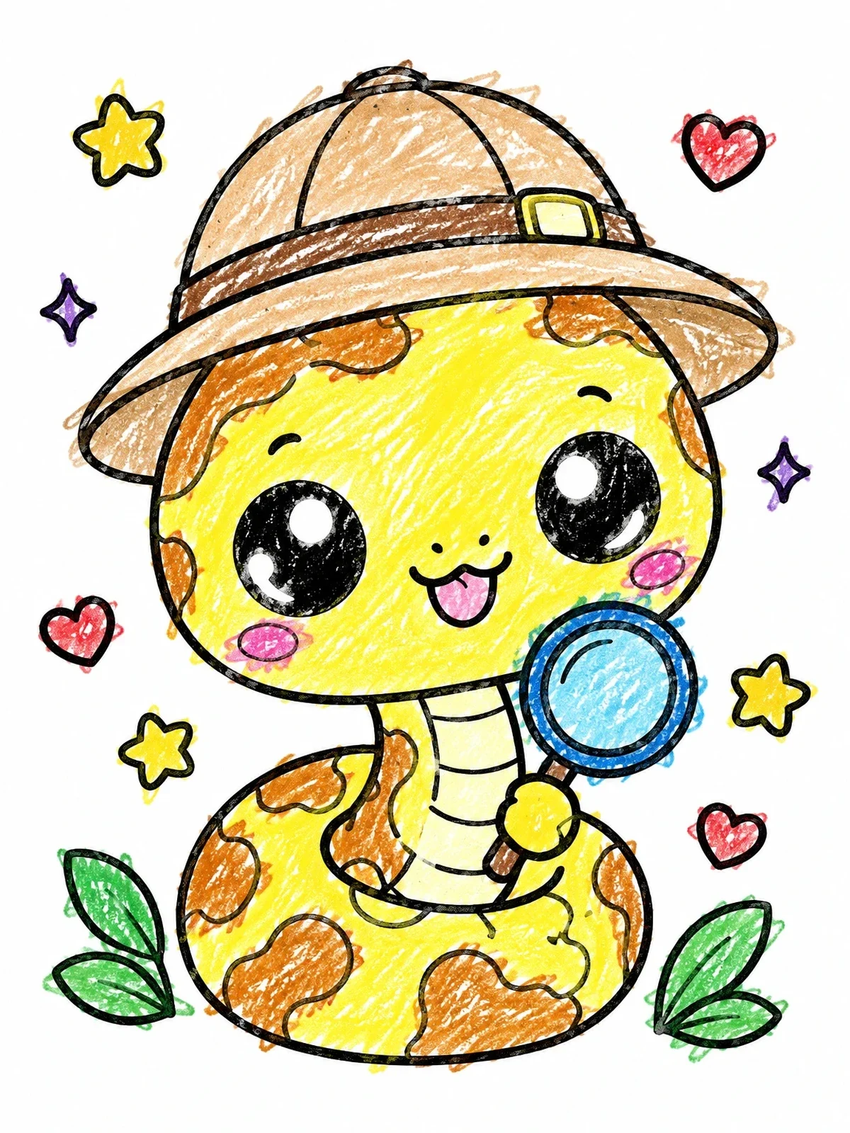 Colored example of the Cute Baby Snake Explorer coloring page