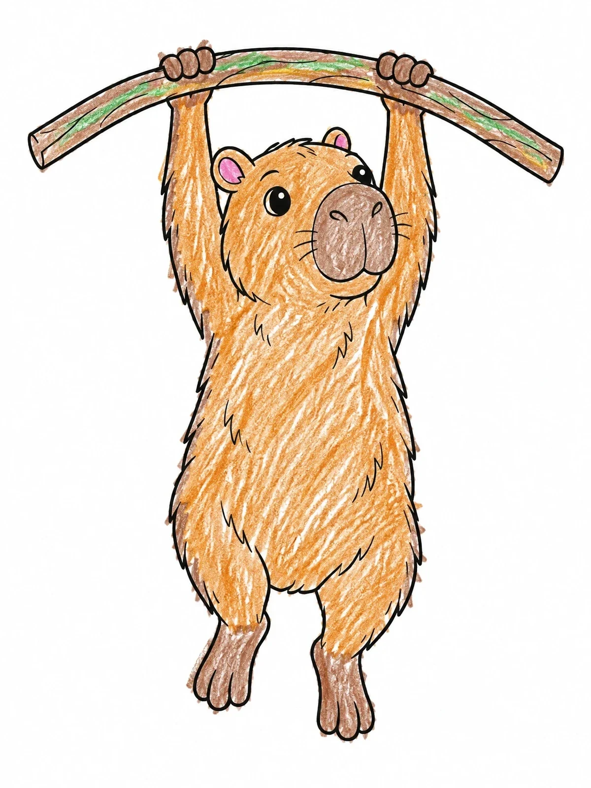 Colored example of the Cute Capybara Hanging From Branch coloring page