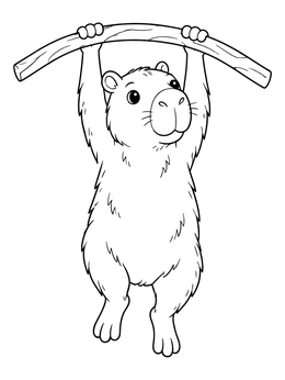 Free printable Cute Capybara Hanging From Branch coloring page