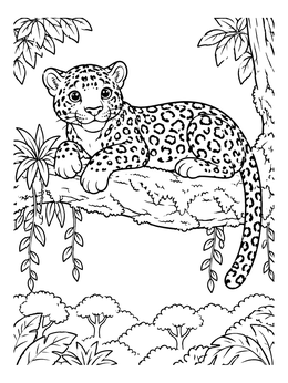 Free printable Cute Jaguar Cub On A Tree Branch coloring page
