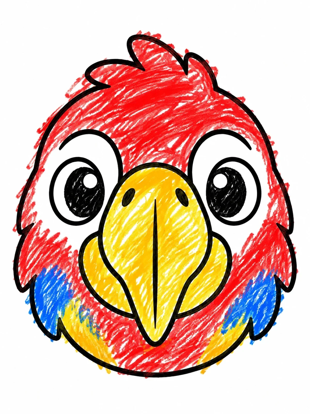 Colored example of the Cute Scarlet Macaw Face coloring page