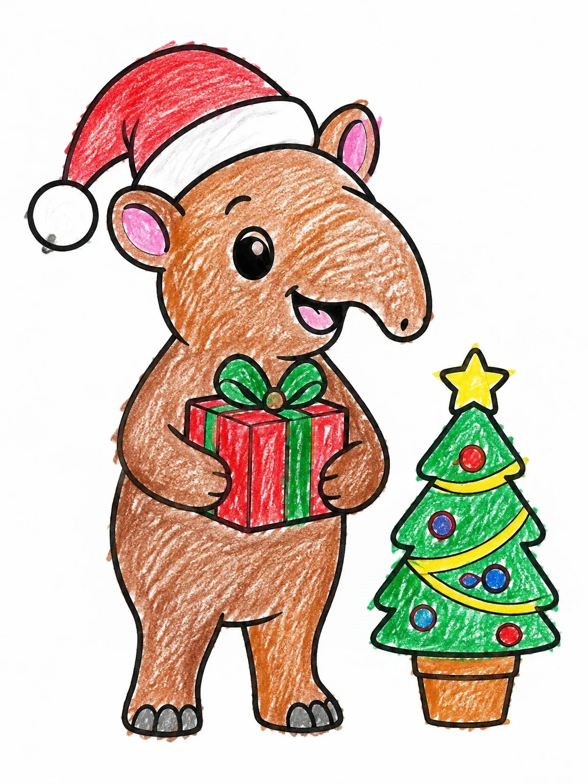 Colored example of the Cute Tapir Celebrating Christmas coloring page