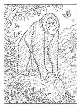 Free printable Friendly Orangutan By The River coloring page