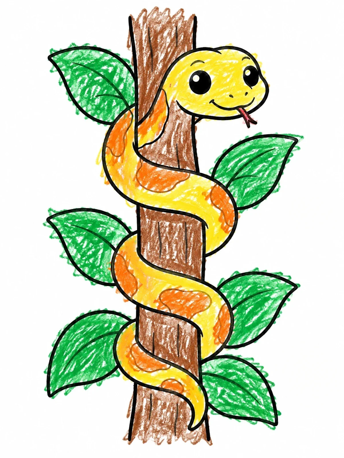 Colored example of the Friendly Tree Boa On A Branch coloring page