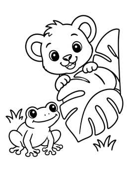 Free printable Playful Lion Cub And Little Frog coloring page