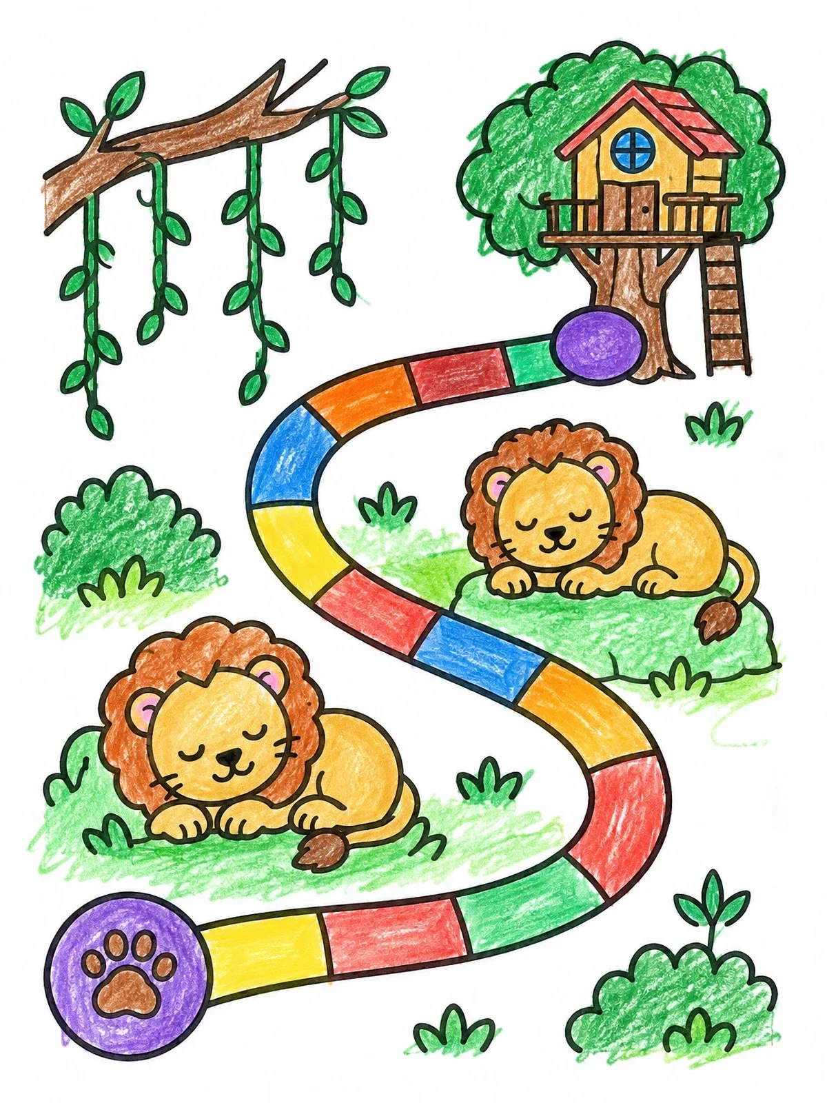 Colored example of the Jungle Safari Board Game Path coloring page